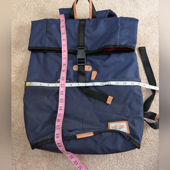 Harvest Label Navy Blue Black Leather Detail Fold over Backpack Travel Bag